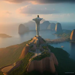 Christ the Redeemer, beautiful, landscape,sunset, unreal engine 5, cinematic lighting, photorealistic, realistic, hyper detailed, 8k, octane render, cinema 4d