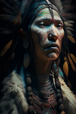 portrait of a native american indian woman, fractal, intricate, elegant, highly detailed, digital photography, subsurface scattering, cinematic lighting, by jheronimus bosch and james jean and greg rutkowski