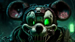 zombie mickey mouse hybrid, photorealism, movie screen capture, horror, sci-fi, retrofuturism,