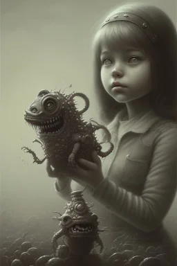 cute girl and litlle monster, Style John Kenn Mortensen,