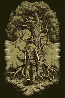 Art illustration of a treekking person tshirt style
