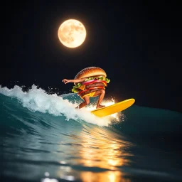 Cheeseburger surfing the vibe wave at night