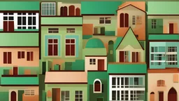 Houses shape of musical instruments shades of green colored