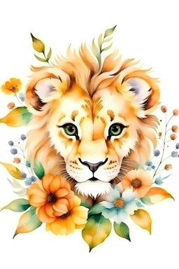 watercolor lion cub with flowers logo voluminous