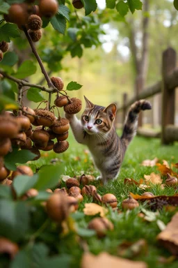 hundreds of acorns tries to attack my mother, brother and a cat