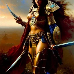 portrait ' beautiful busty Female Warrior',ancient metal armor and Helmet ,painting by gaston bussiere, greg rutkowski, yoji shinkawa, yoshitaka amano, tsutomu nihei, donato giancola, tim hildebrandt, oil on canvas, cinematic composition, extreme detail,fit full head inside picture,16k