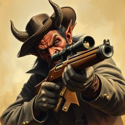 Western devil with a scoped old timey rifle fantasy art