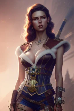 milf, warrior steampunk, leather corset, daylight, higly-detailed, soft light atmosphere，8k, artgerm, derek zabrocki, greg rutkowski, hdr，light effect，