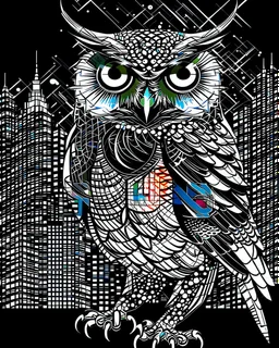 Owlman linear image, black and white color fondo ciudad