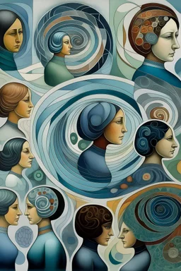 The depiction of some very veiled and modern women that we see from a long distance and a number of artists and doctors, a number of engineers and a number of artists have formed a spiral composition.