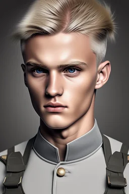German male soldier, grey uniform, Blond hair, portrait