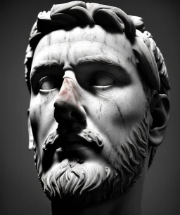 Ultra Realistic image, roman sculpture, marble deluxe material, Lionel Messi, Laurel leaves crown model, miguel angel style, chisel style, emperador, waist up portrait, cinematic lighting, God light, god rays, 4k resolution, smooth details, ornate details, soft lighting, unreal engine 5, soft cyan background.