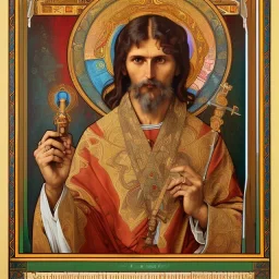 patron of photographers holding a camera in one hand and film roll in the other. orthodox icon with saint photographer. Cyrillic inscriptions. hyperdetailed, Alphonse Mucha, Zdzisław Beksiński, poster, illustration, ink, oil on canvas, 18th century atlas