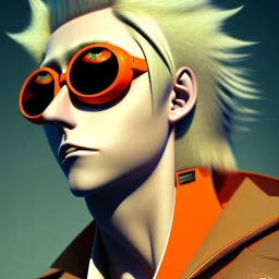 a man with blonde hair wearing sunglasses and an orange jacket, a character portrait by Miyazaki, featured on pixiv, rayonism, toonami, official art, anime