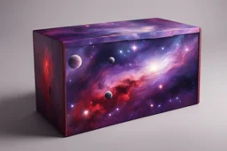 beautiful paintings of purple space, galaxies on red rectangular box, very realistic