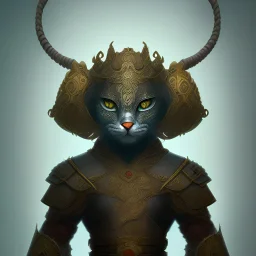 Character design, anthropomorphic cat dressed as a Shaolin, dark, evil, furious, epic, intricate details, finely detailed armor, silver, golden