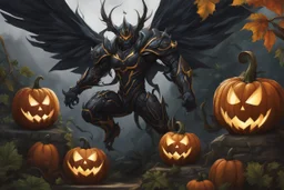 Monarch pumpkin venom in anime artstyle, halloween them, close picture, fantasy world, intricate details, highly detailed, high details, detailed portrait, masterpiece,ultra detailed, ultra quality