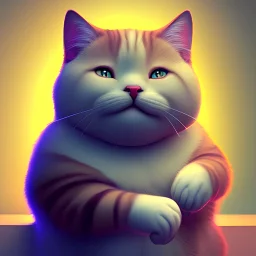 isometric clean art of super cute fat cat, soft lighting, soft pastel gradients, high definition, 3d icon clay render, blender 3d