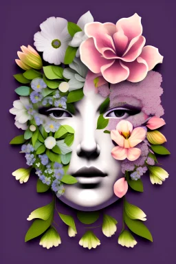 only flowers illustration shape of a face using only flowers