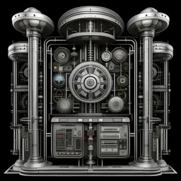 ultra detailed and intricate 3d rendering of a hyperrealistic “time machine laboratory” symmetric, front view
