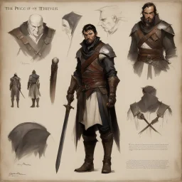 ConceptSheet by Guy Borremans: 'The Prince of thieves' - enchanted sexy leather mithril Design for the half-orc assassin