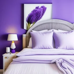 Concept of lavender flower in a hotel bedroom, modern classic style, lavender colors