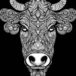 Cow, cartoon, mandala, real style, realistic, minimalistic, minimal black line art, line art, crisp line art, unique coloring sheet, outlined, outline, crisp, crisp line edges, illustration, crisp clear lines, line art, clean line art, unique, 8k, amazing, masterpiece, no colors, no dark color, no black color, avoid thick black, minimalistic line edges, white back ground color, pure white back ground,