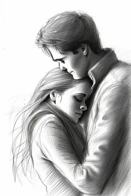 Sketch drawing of couple embrace