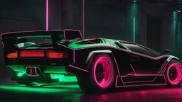 lamborghini countach lpi 800-4 Mansory Cyberpunk 2077 neon Style, Super Detailed, desktop wallpaper, 4K rear view, center
