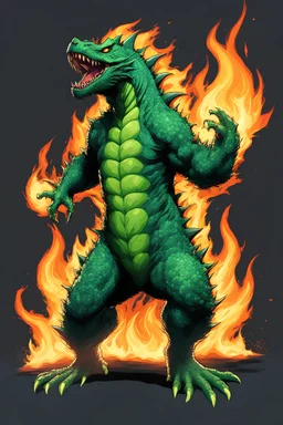 Emerald Green Flaming godzilla ultima like Salamander Monster,Night City Style,Hunter X Hunter Style,Jojo Style,Street Fighter Style,Mortal Kombat Style, Tekken Style, King Of Fighters Style,90s Cartoon Style,killer instinct style,90s Anime Style,Rap Fashion ,Street Wear Style,Adult Swim Style,Final Fantasy Style, Todd Mcfarlane Style,Guillermo Del Toro Style,Mike Mignola Style