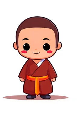 super cute Buddhist monk standing, super little cute face, furry, black haired, adorable and clear eye