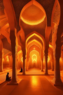 Inside a Moghul mosque in Rajastan at night, gleaming, harmonious, incandescent by artist "Igor Zenin"