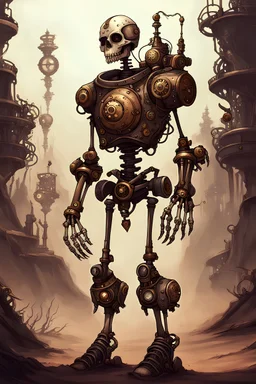 fantasy concept art, skeleton like steampunk robot