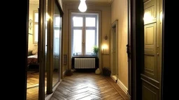 The house comes out of the window, thrown by the lamp and the mirrors line the floor