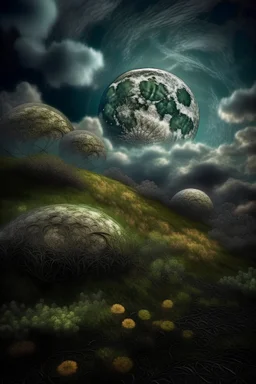 magic clouds metallic glow of the moon brown mysterious multi-layered and multidimensional structure, moon, grass, strange sky, trees, unusual flowers, intricate, extraordinarily beautiful landscape, fractal, surreal, careful drawing of details, clear contour, photorealism, botanical style, path, pale black, gray, light green, dark blue, red, yellow, mother-of-pearl luster, curls, curls, smoke , beautiful, realistic, soft lighting, purple powder, high detail 8