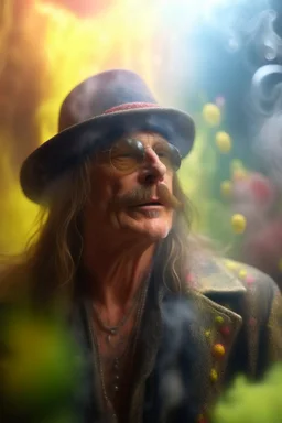 hyper real oil painting portrait of psychedelic kid rock showering himself inside a smoke cloud in slimy bubbles and gelatinous background, zeiss prime lens, bokeh like f/0.8, tilt-shift lens 8k, high detail, smooth render, down-light, unreal engine, prize winning