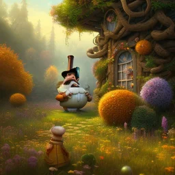 pixar style, volumetric autumn garden environment and background, realistic painting of a cute midget abraham lincoln with stovepipe hat, looking excited, volumetric lighting, dramatic lighting, detailed digital painting, anime, ornate, colour-washed colors, elegant, small minutiae, tiny features, particulars, centered, smooth, sharp focus, renderman gofur render, 8k, uhd, detailed eyes