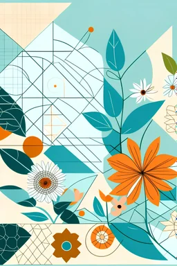 Flat drawing of flowers and geometric shapes