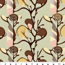 pastel with brown color cream color themed trees with birds art nouveau