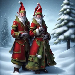 two elves. woman and man. Christmas scene. photorealistic. low-key