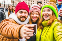 people getting a selfie with the christmas "gingerbread man"