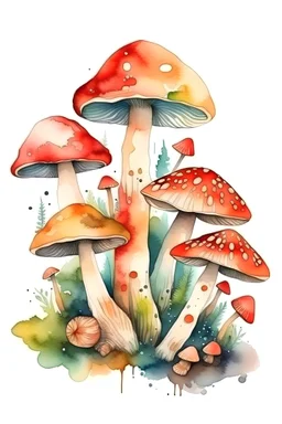 Mushrooms in the style of watercolor on a white background --tile