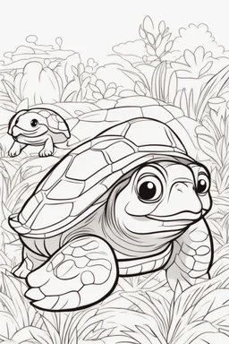 blank colouring book, white blank background, simple picture for toddlers, turtle pet, disney and pixar style
