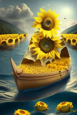 ship of sunflower in the river of cheese