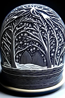 Linocut snowglobe