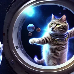 hyper-realistic spaceship interior with floating astronaut and cat, milkyway view through porthole, 8k resolution, high-quality, fine-detail, detailed matte, intricate, 3D octane render, illustration, digital art, brian froud, howard lyon, anna dittman, greg rutowski,