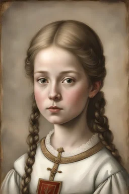 make a portrait of a girl in the mid 1400 century from Norway