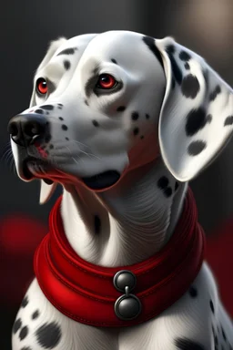 Erstelle ein fotorealistisches Bild eines Dalmatiners mit einem roten Halsband.