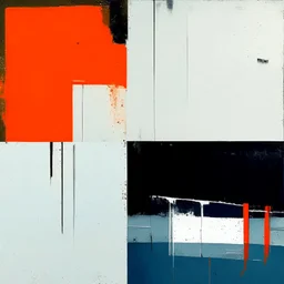 Minimal contemporary abstract oil paintings of desolate 1960s carpark with road markings and concrete fragments. Overlay with grungy typography graphics. style of Justin Mortimer and Francis Bacon.