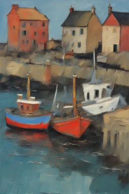 English fishing port in the style of frank Auerbach